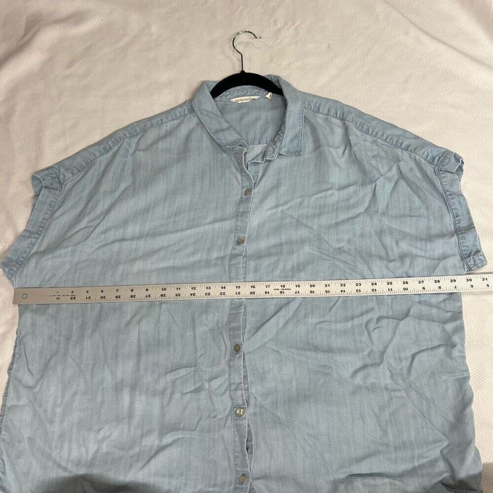 Soft Surroundings Chambray Blue 100% Lyocell‎ Button Up Short Sleeve Top Sz 3X - Picture 6 of 7
